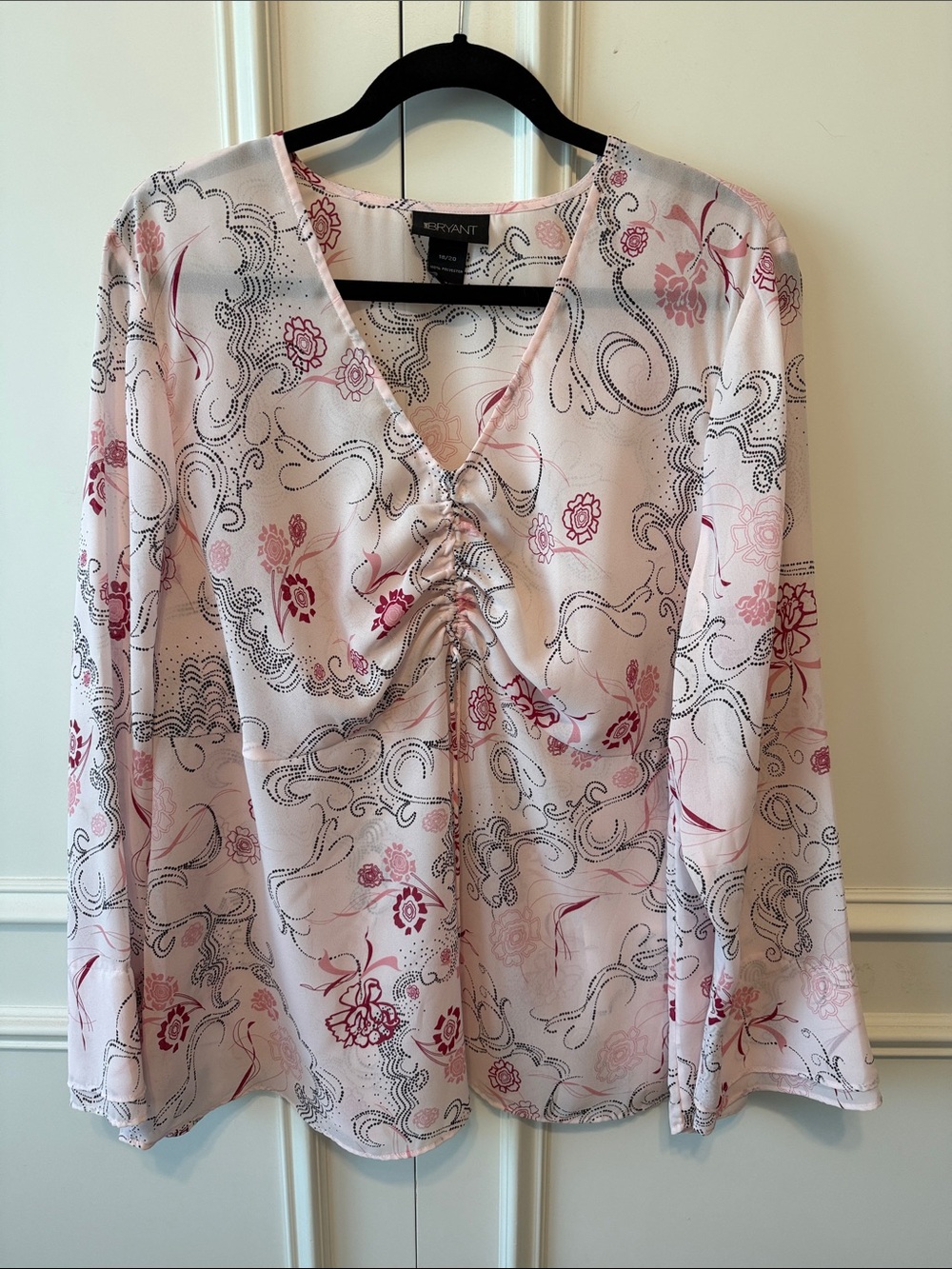 Lane Bryant Pink Floral Ruched V-Neck Blouse